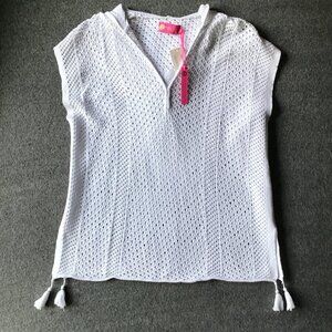 MACBETH COLLECTION HOODED NAUTICAL BEACH/POOL COVERUP TOP White-S